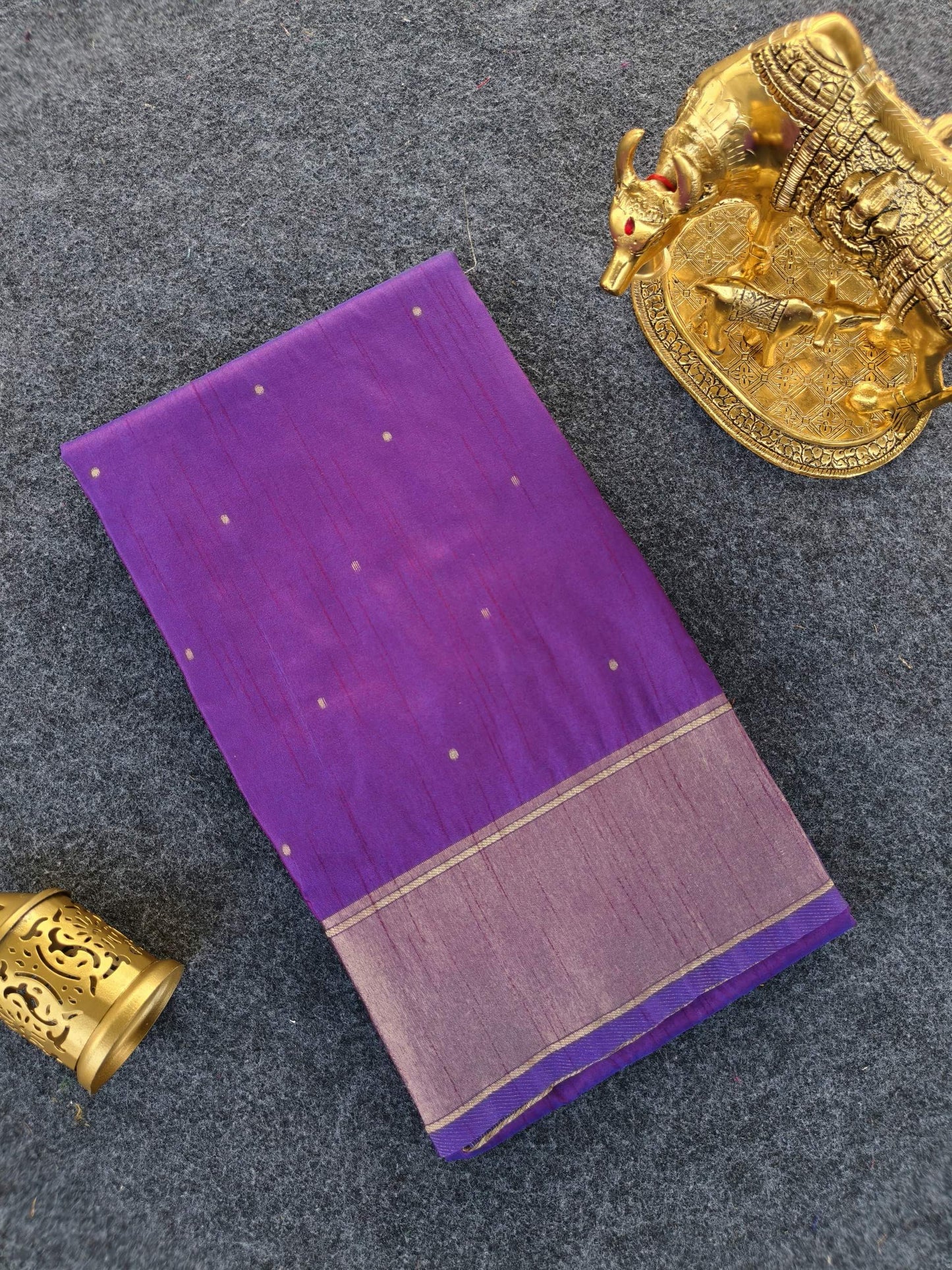 Mameraa Sarees Purple Silk Blend Zari Banarasi Weaving Saree With Blouse-Purple