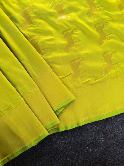 Mameraa Sarees Lemon Silk Blend Zari Banarasi Weaving Saree With Blouse-Lemon