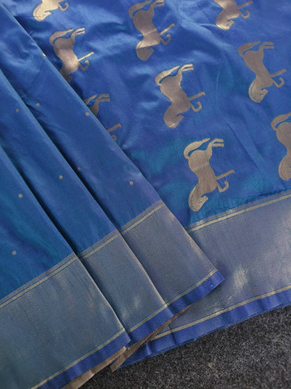 Mameraa Sarees Sky Blue Silk Blend Zari Banarasi Weaving Saree With Blouse-Sky_Blue