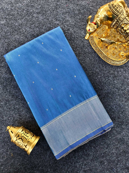Mameraa Sarees Sky Blue Silk Blend Zari Banarasi Weaving Saree With Blouse-Sky_Blue