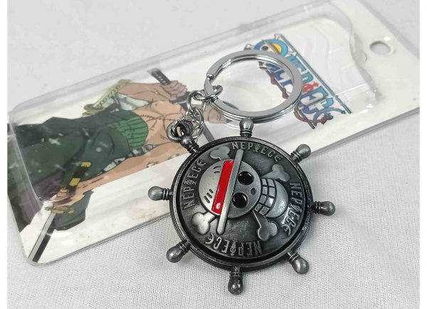 One Piece Ship Steering Wheel Keychain | Metal Keychain | Silver |