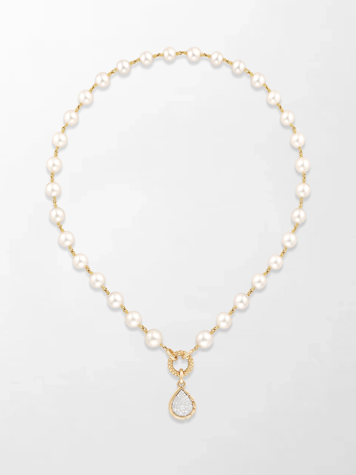 Akoya Pearl Necklace with Split Bezel Pear Pendant