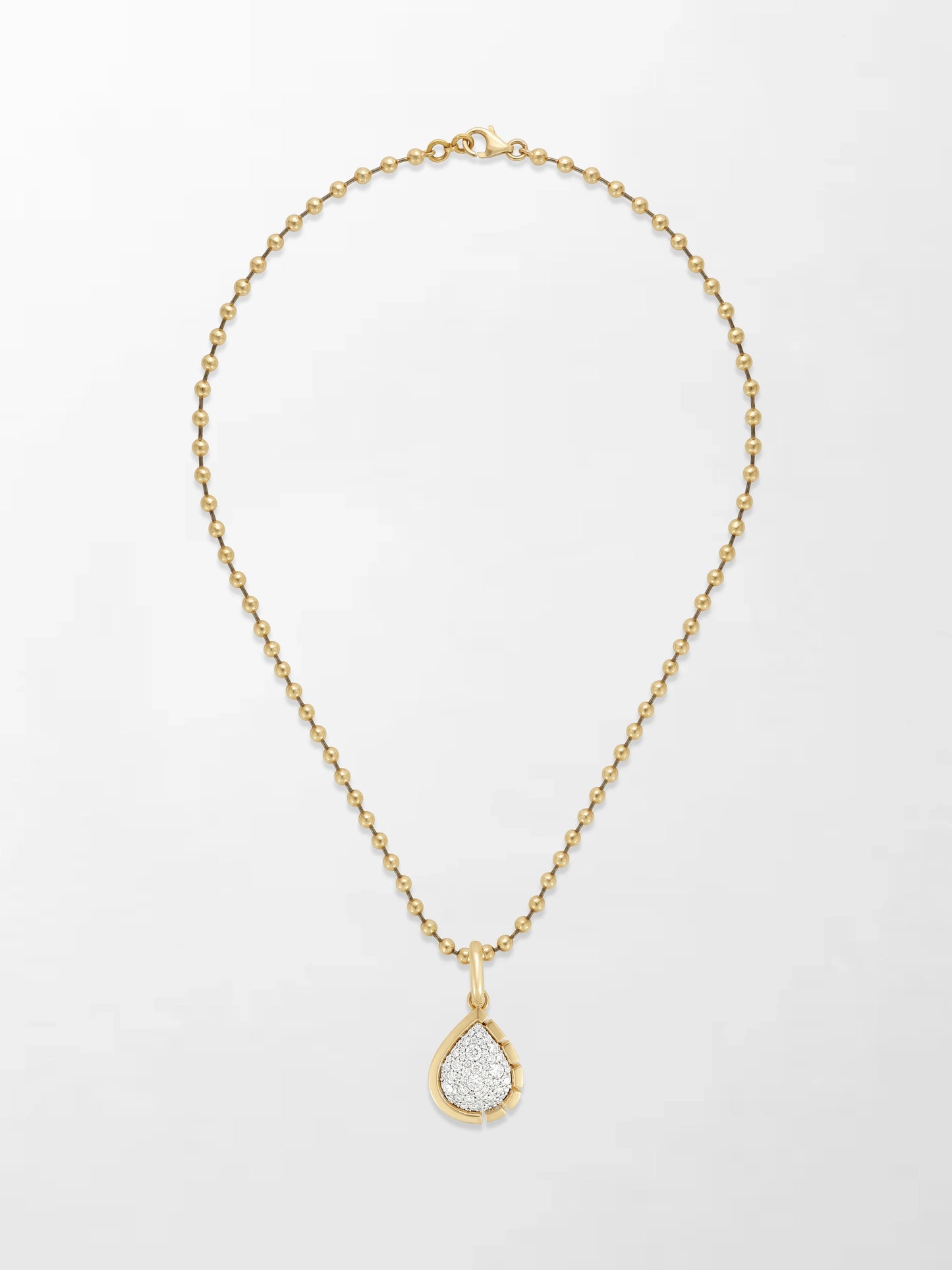 Split Bezel Snow Teardrop Pendant with Ball Chain