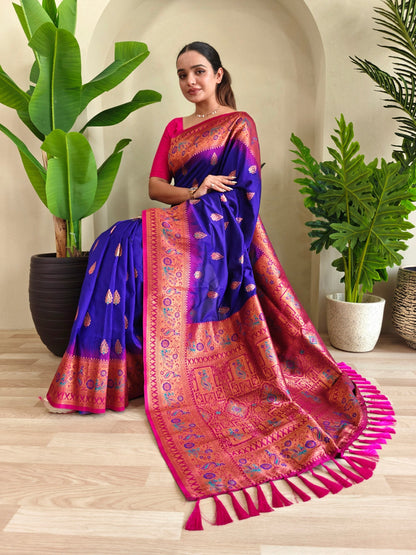 Mameraa Sarees Soft Silk Blend Blend Saree With Zari Weaving Meenakari Design-Violet