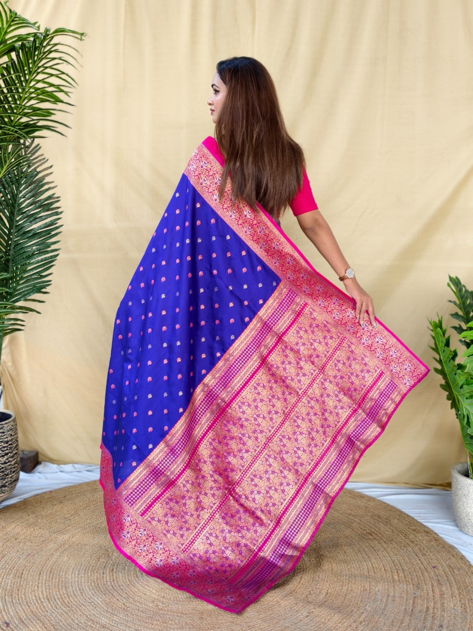 Mameraa Sarees Royal Blue Soft Silk Saree With Zari Woven Border And Contrast Zari Pallu-Royal_Blue
