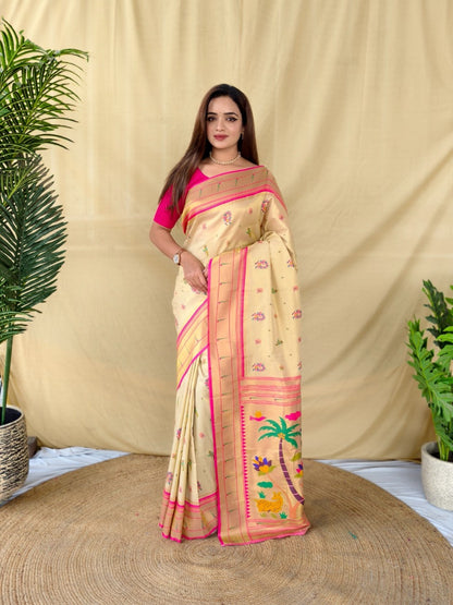 Mameraa Sarees Cream Elegant Tissue Silk Saree-Ivory