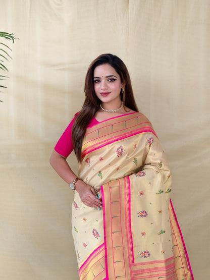 Mameraa Sarees Cream Elegant Tissue Silk Saree-Ivory