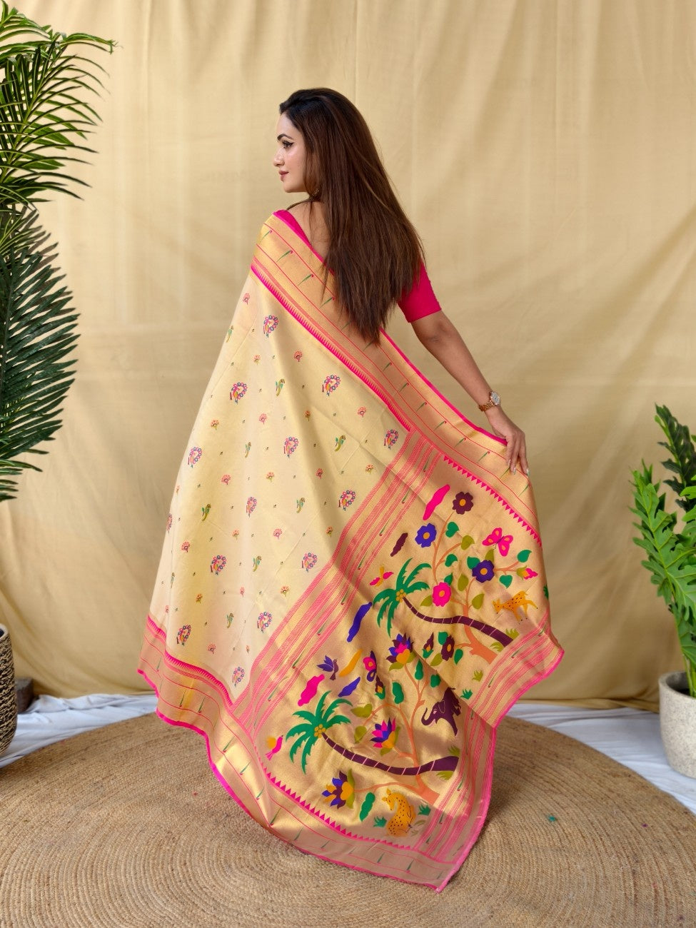 Mameraa Sarees Cream Elegant Tissue Silk Saree-Ivory