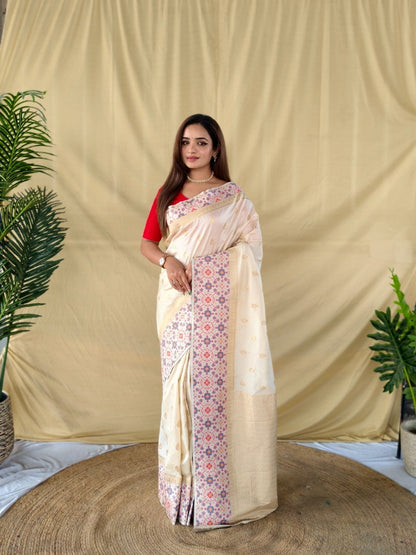Mameraa Sarees Elegant Ivory Soft Silk Saree-Ivory