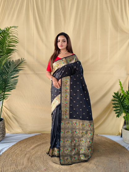 Mameraa Sarees Black Elegance Soft Silk Banarasi Saree-Black