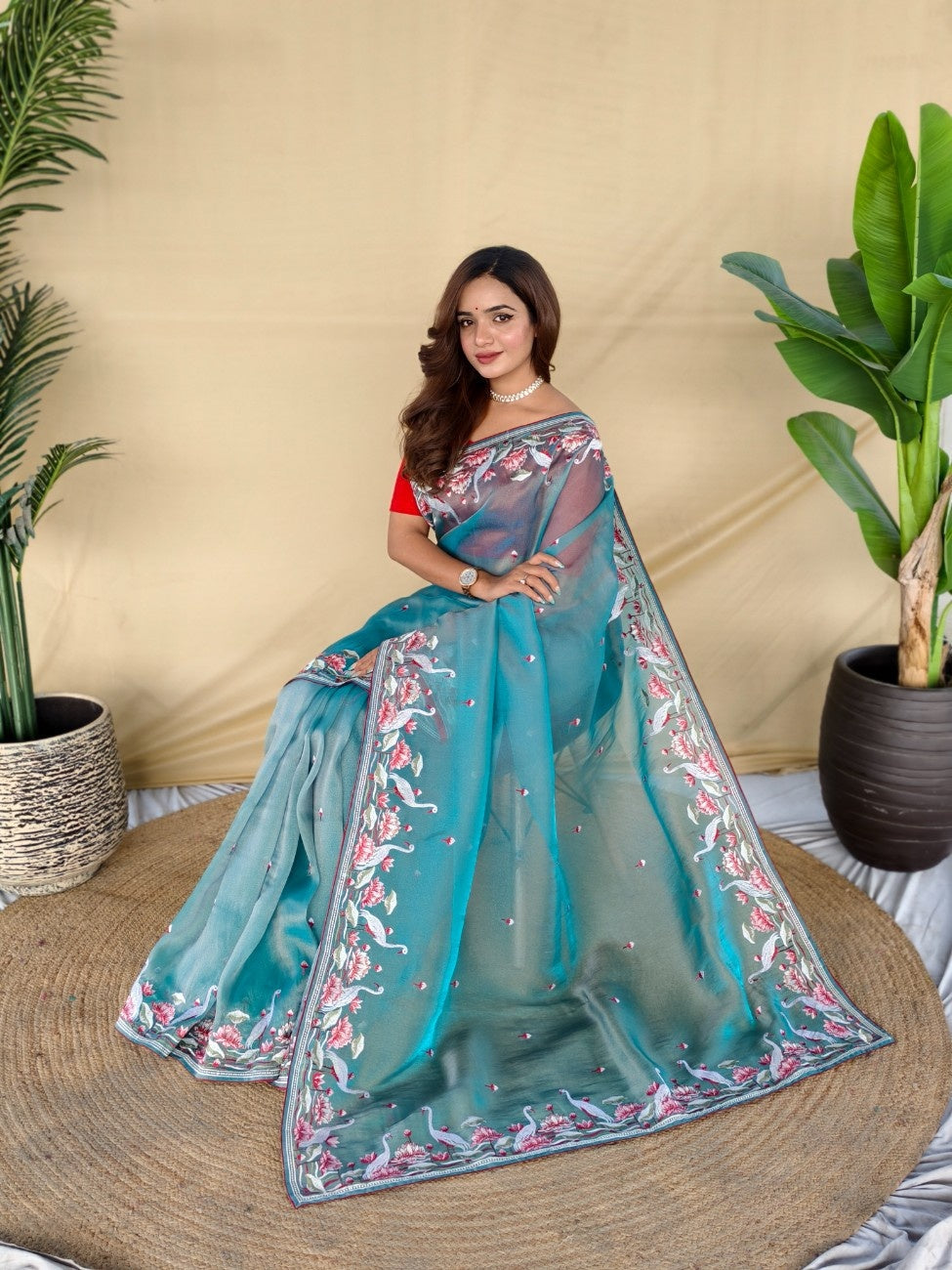 Mameraa Sarees Sky Blue Royal Gabbana Silk Saree Woven In A Shiny Dual-Tone Finish-Sky_Blue