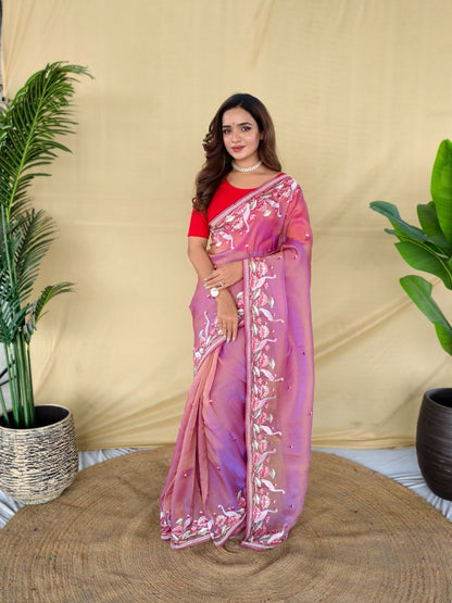 Mameraa Sarees Pink Royal Gabbana Silk Saree Woven In A Shiny Dual-Tone Finish-Pink