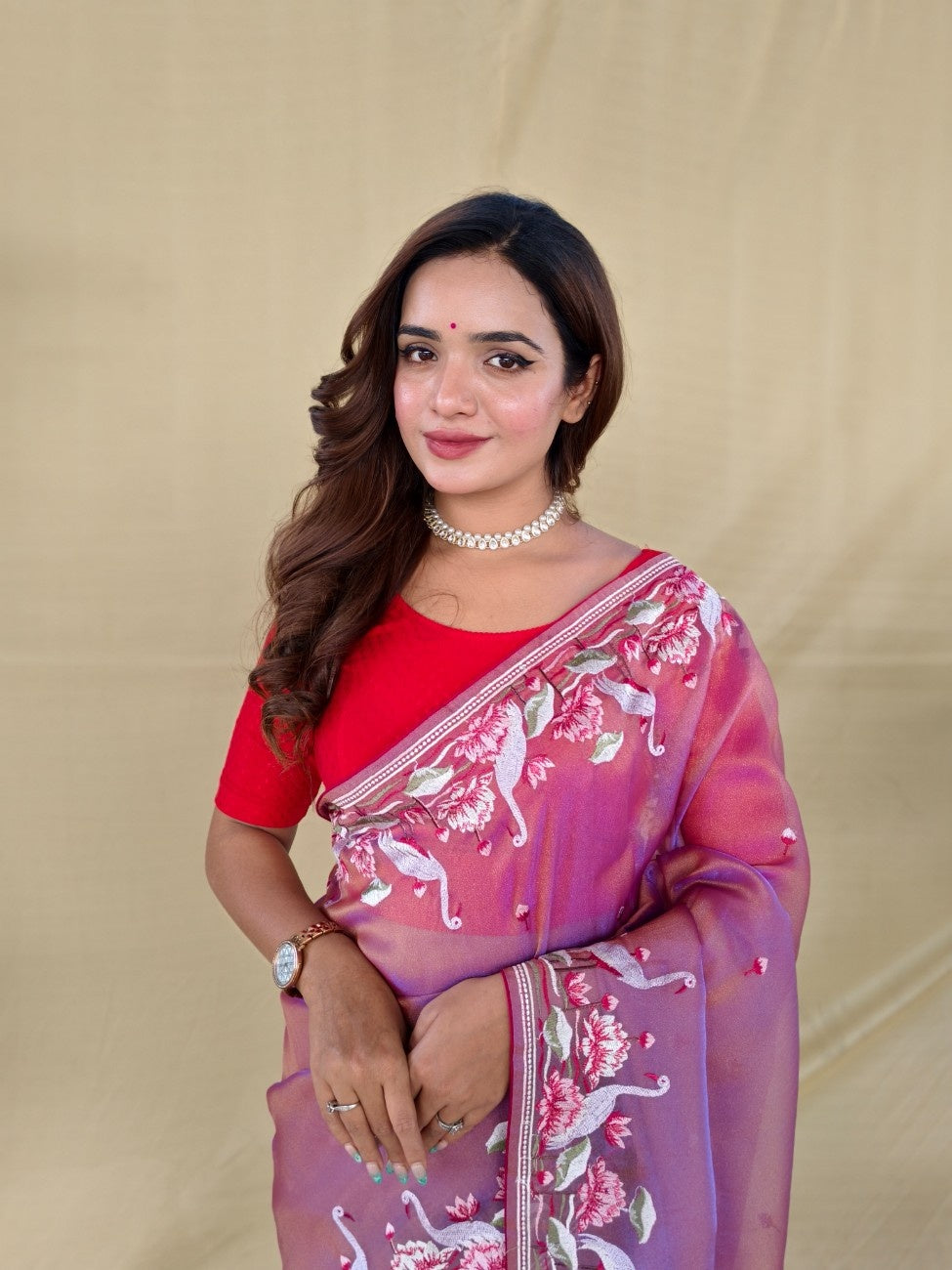 Mameraa Sarees Pink Royal Gabbana Silk Saree Woven In A Shiny Dual-Tone Finish-Pink