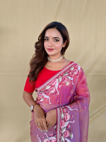 Mameraa Sarees Pink Royal Gabbana Silk Saree Woven In A Shiny Dual-Tone Finish-Pink