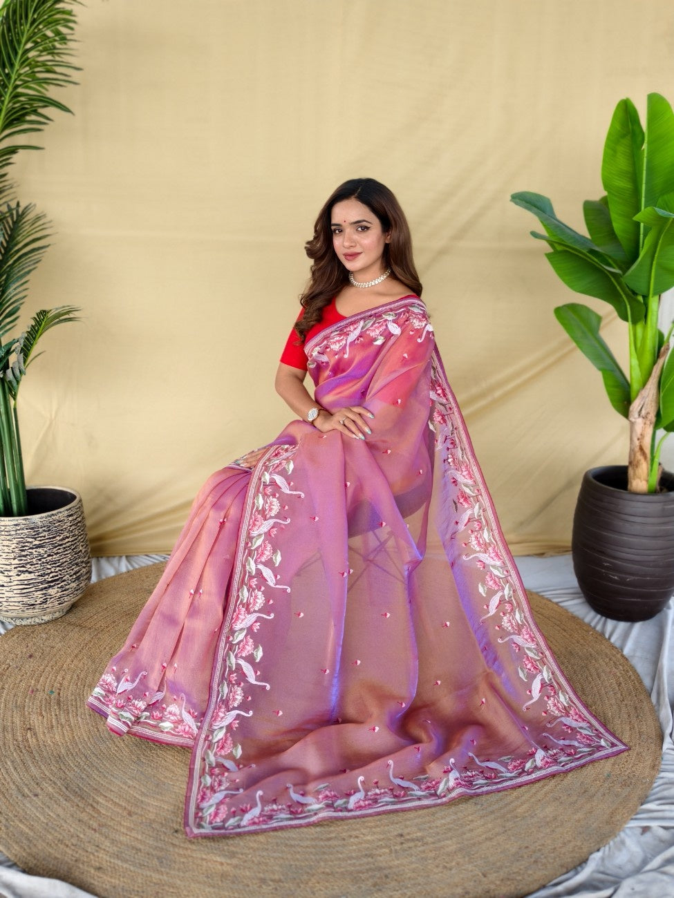 Mameraa Sarees Pink Royal Gabbana Silk Saree Woven In A Shiny Dual-Tone Finish-Pink