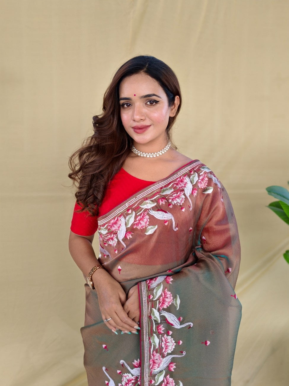 Mameraa Sarees Brown Royal Gabbana Silk Saree Woven In A Shiny Dual-Tone Finish-Brown
