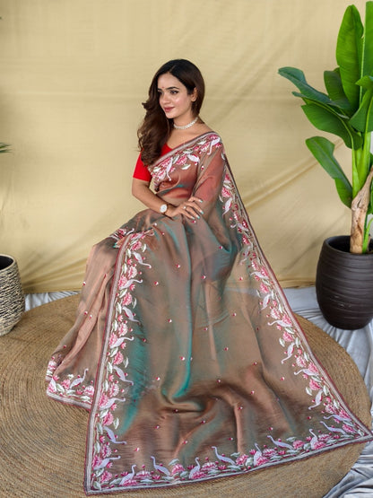 Mameraa Sarees Brown Royal Gabbana Silk Saree Woven In A Shiny Dual-Tone Finish-Brown