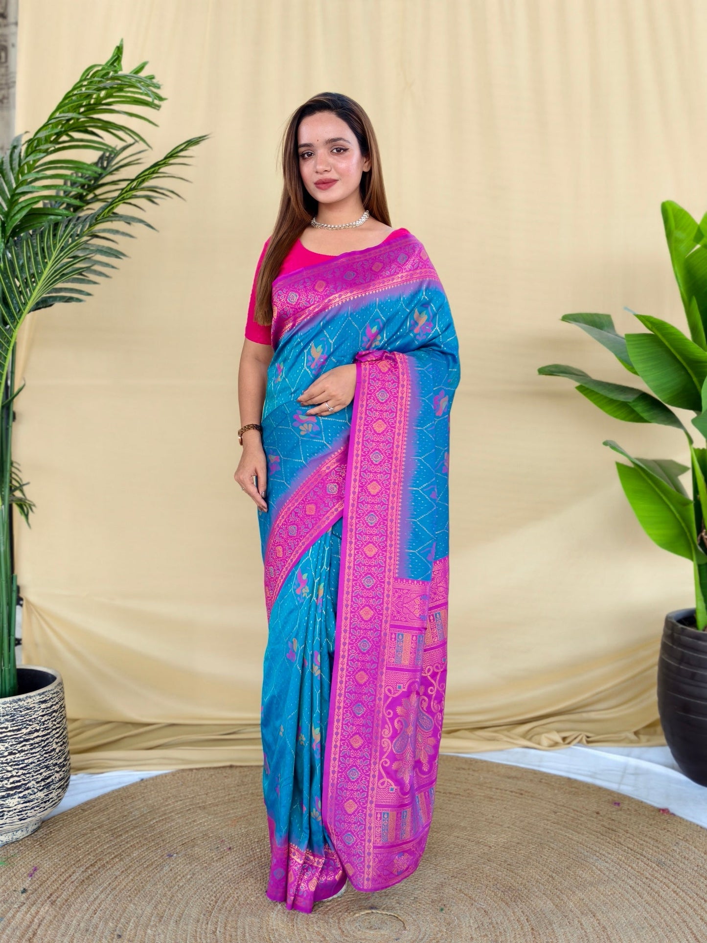Mameraa Sarees Sky Silk Saree Featuring Elegant Traditional Motifs All Over The Saree With Contrast Blouse-Sky_Blue