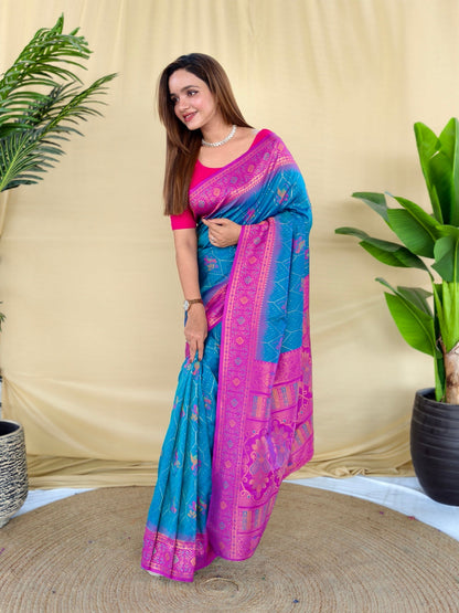 Mameraa Sarees Sky Silk Saree Featuring Elegant Traditional Motifs All Over The Saree With Contrast Blouse-Sky_Blue