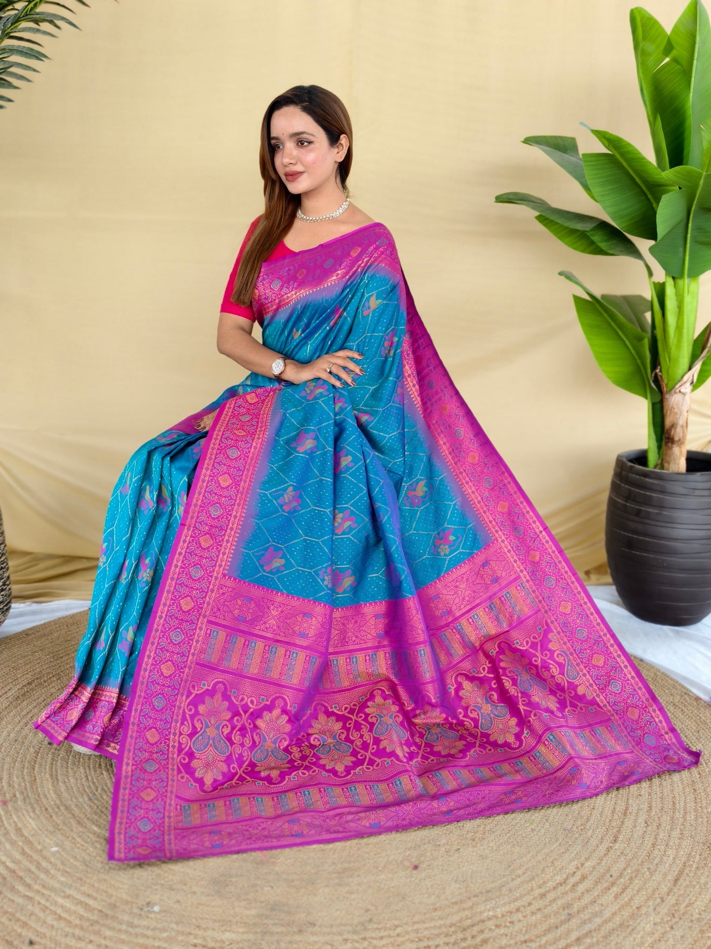 Mameraa Sarees Sky Silk Saree Featuring Elegant Traditional Motifs All Over The Saree With Contrast Blouse-Sky_Blue