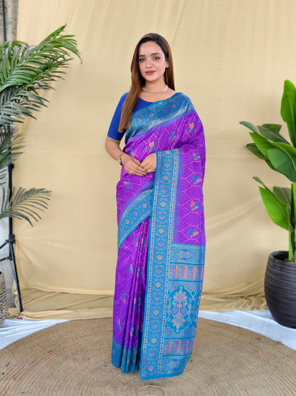 Mameraa Sarees Purple Silk Saree Featuring Elegant Traditional Motifs All Over The Saree With Contrast Blouse-Purple