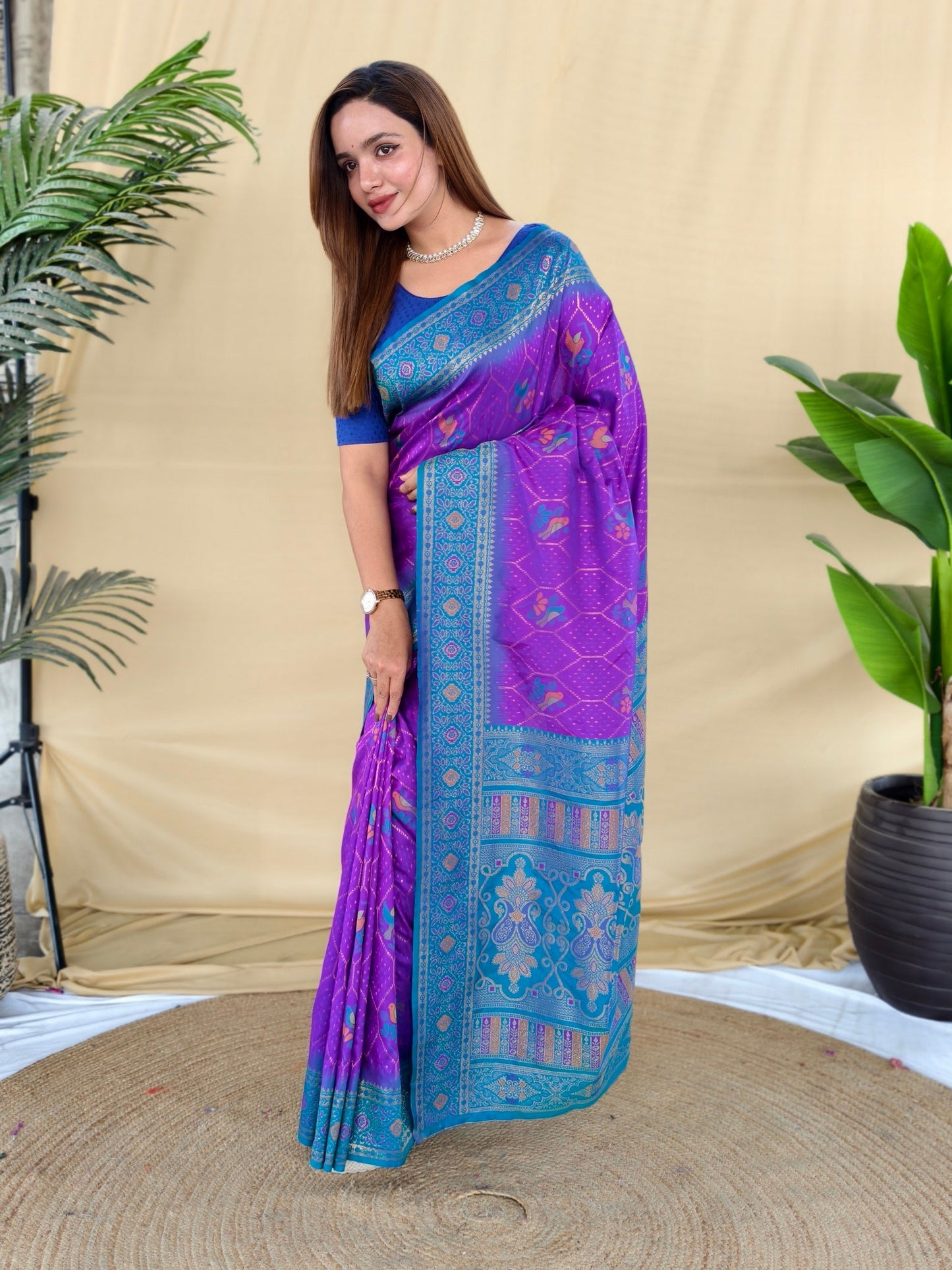 Mameraa Sarees Purple Silk Saree Featuring Elegant Traditional Motifs All Over The Saree With Contrast Blouse-Purple
