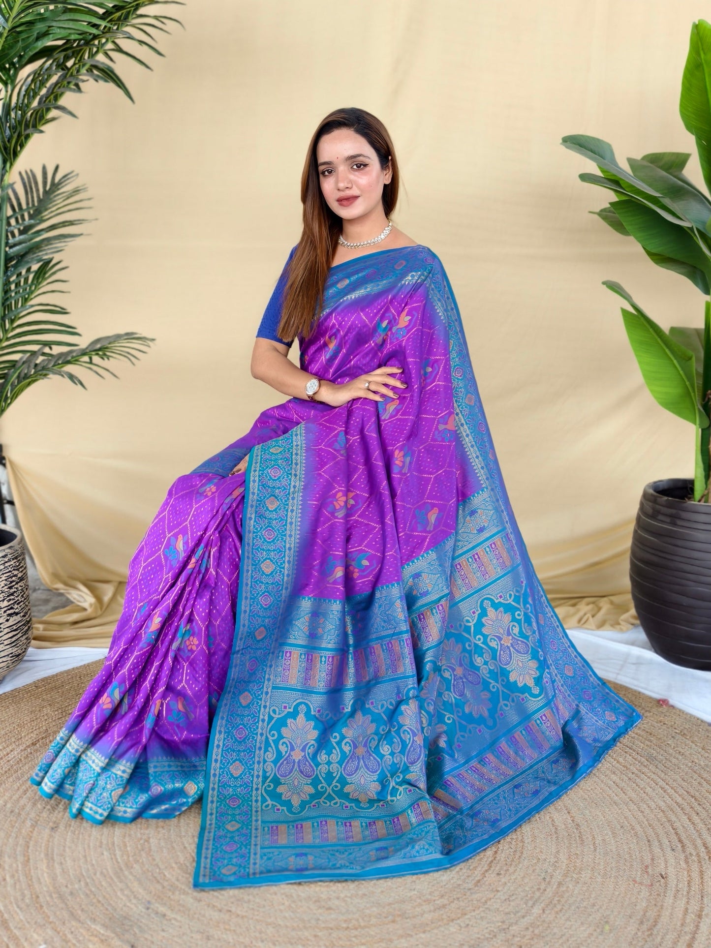 Mameraa Sarees Purple Silk Saree Featuring Elegant Traditional Motifs All Over The Saree With Contrast Blouse-Purple