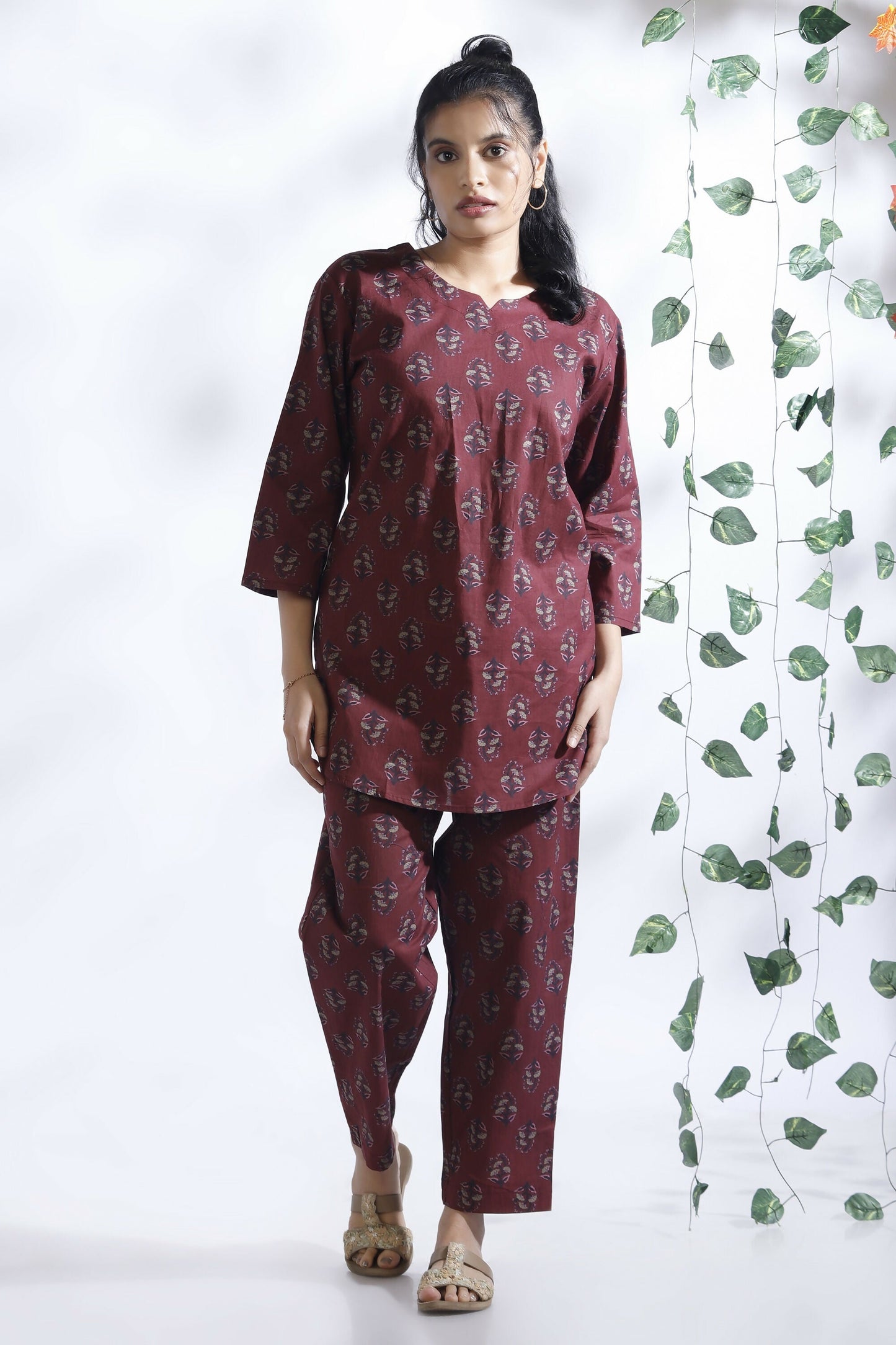 Breathables Butta Print Cotton Co-Ord Set  Wine