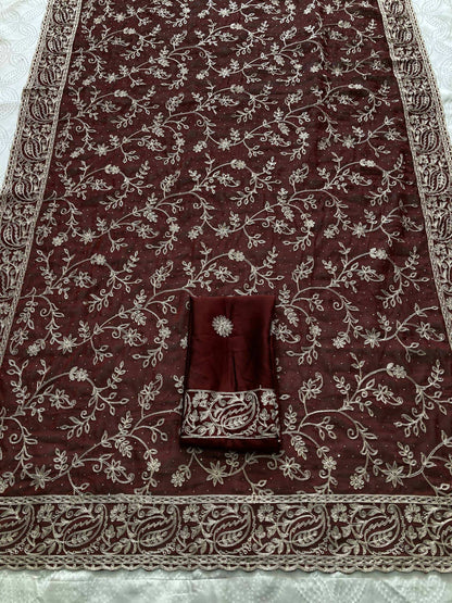 Teeya Creation New Trendy Stylish Party Wear Silk Saree-Brown