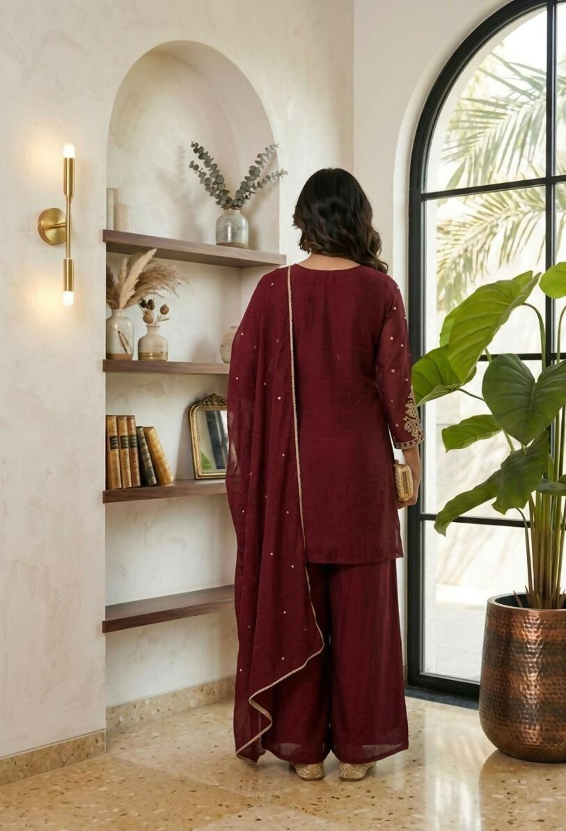 Teeya Creation New Latest Stylish Kurta Palazzo Set - Red