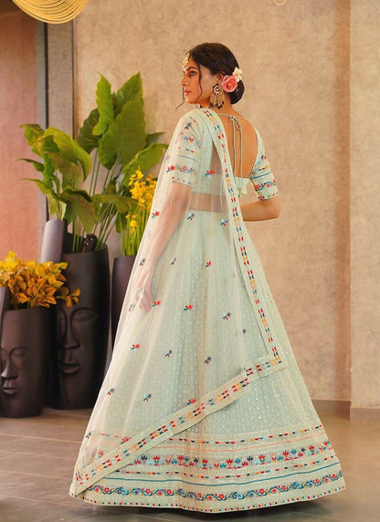 Lehenga Mart Sky Star Faux Georgette Designer Bollywood Style Wedding Wear Lehenga Choli