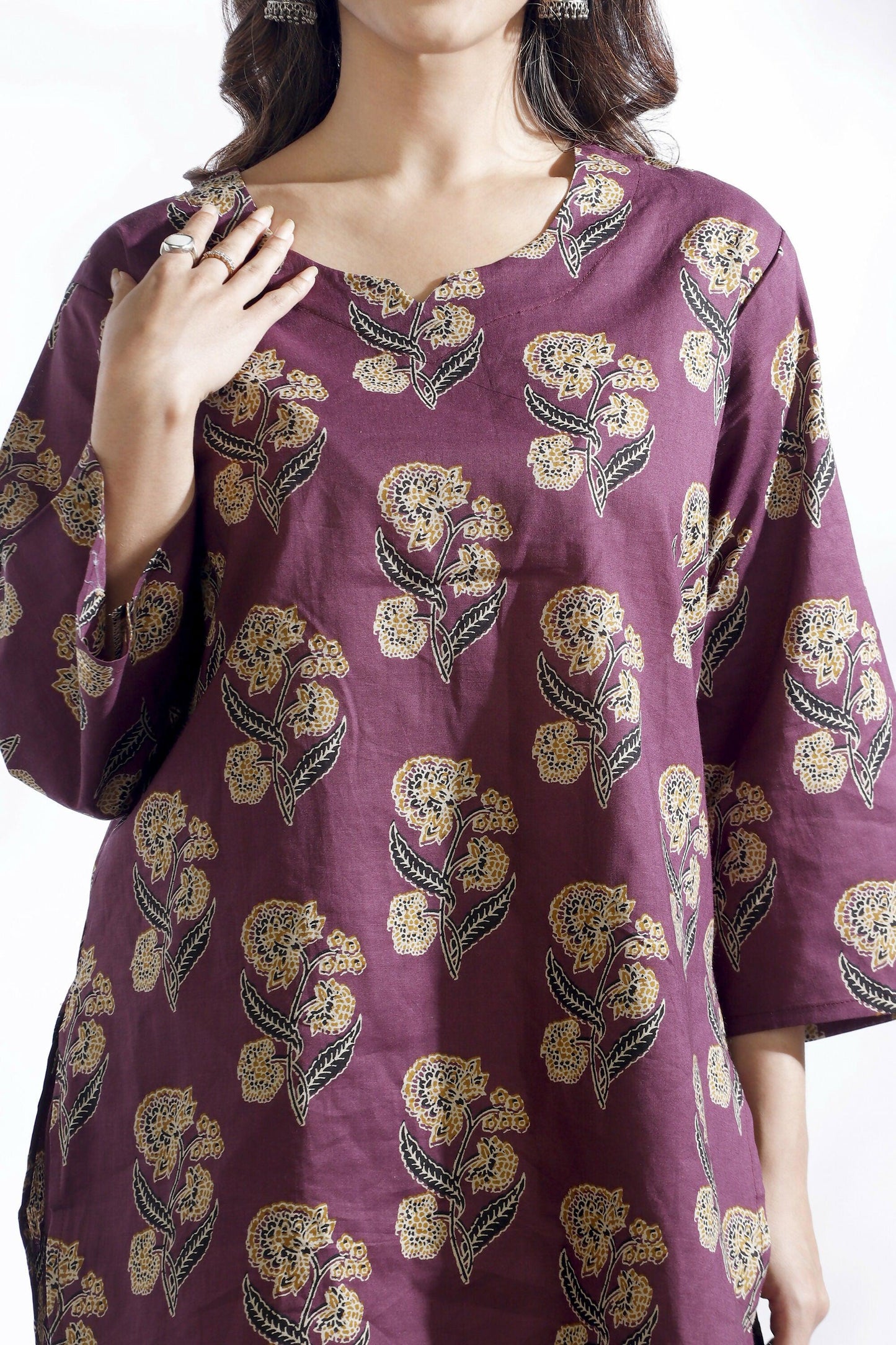 Breathables Wine Butta Cotton Co-Ord Set  Kurta With Straight Pants
