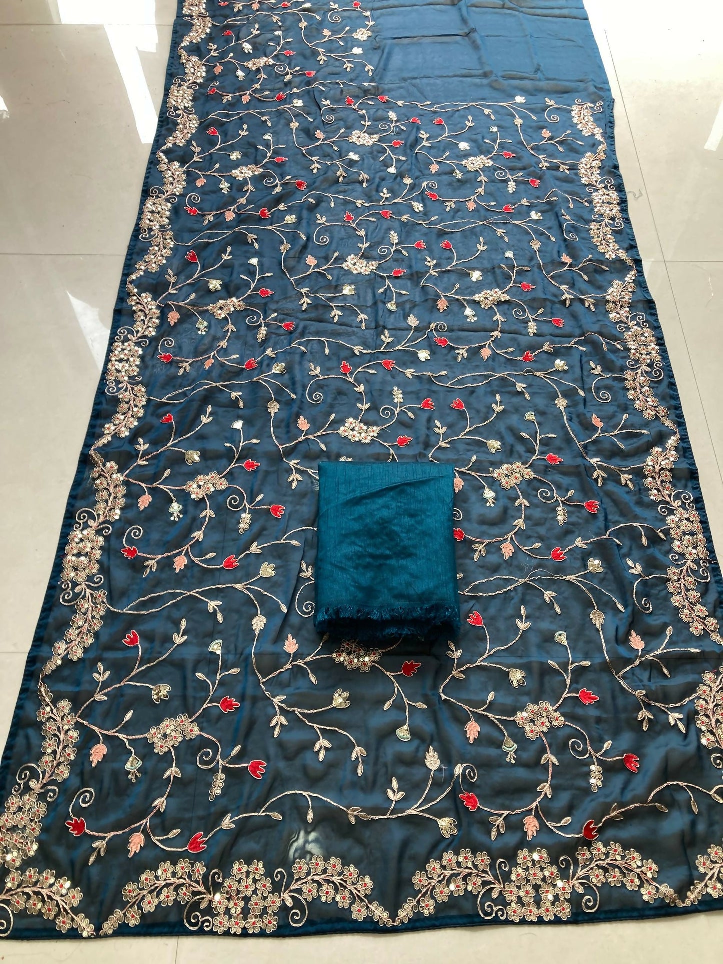 Teeya Creation Womens New Trendy Party Wear Wedding Collection Silk Saree-Blue