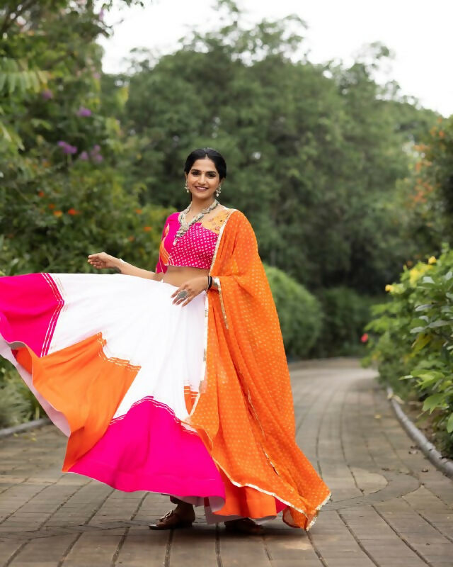 Yash Enterprise Orange Rayon Cotton Embroidery Semi Stitched Navratri Top Chaniya Choli