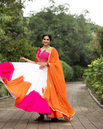 Yash Enterprise Orange Rayon Cotton Embroidery Semi Stitched Navratri Top Chaniya Choli