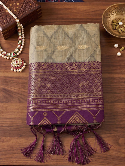 Shree Shyam Fashion Chiku With Purple Cotton Saree