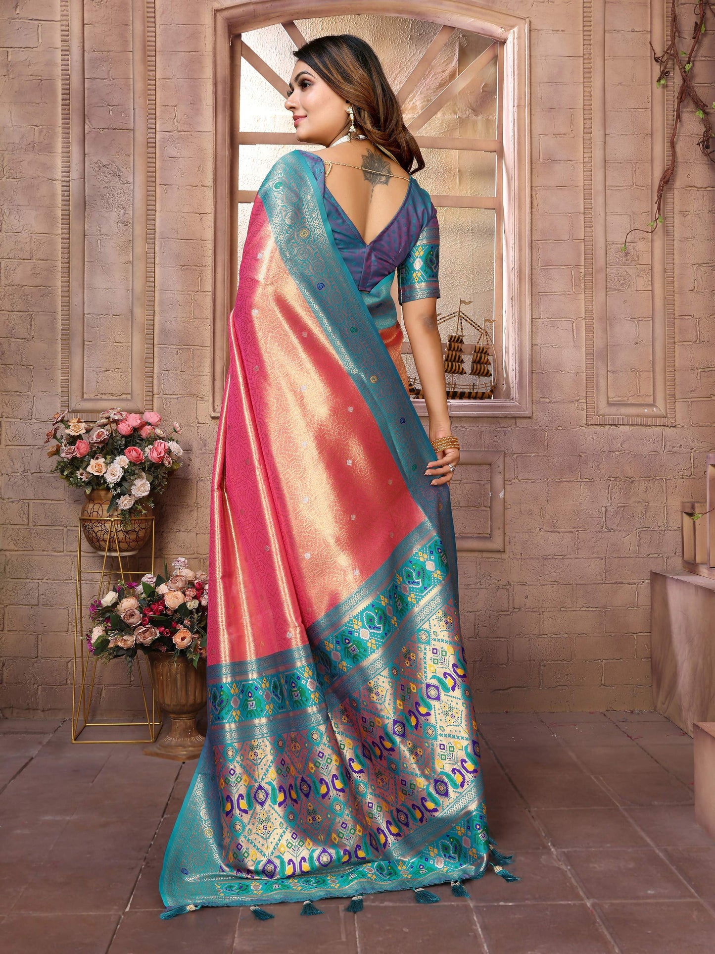 Aastha Fashion Red Banarasi Tissue Silk Weaving Saree