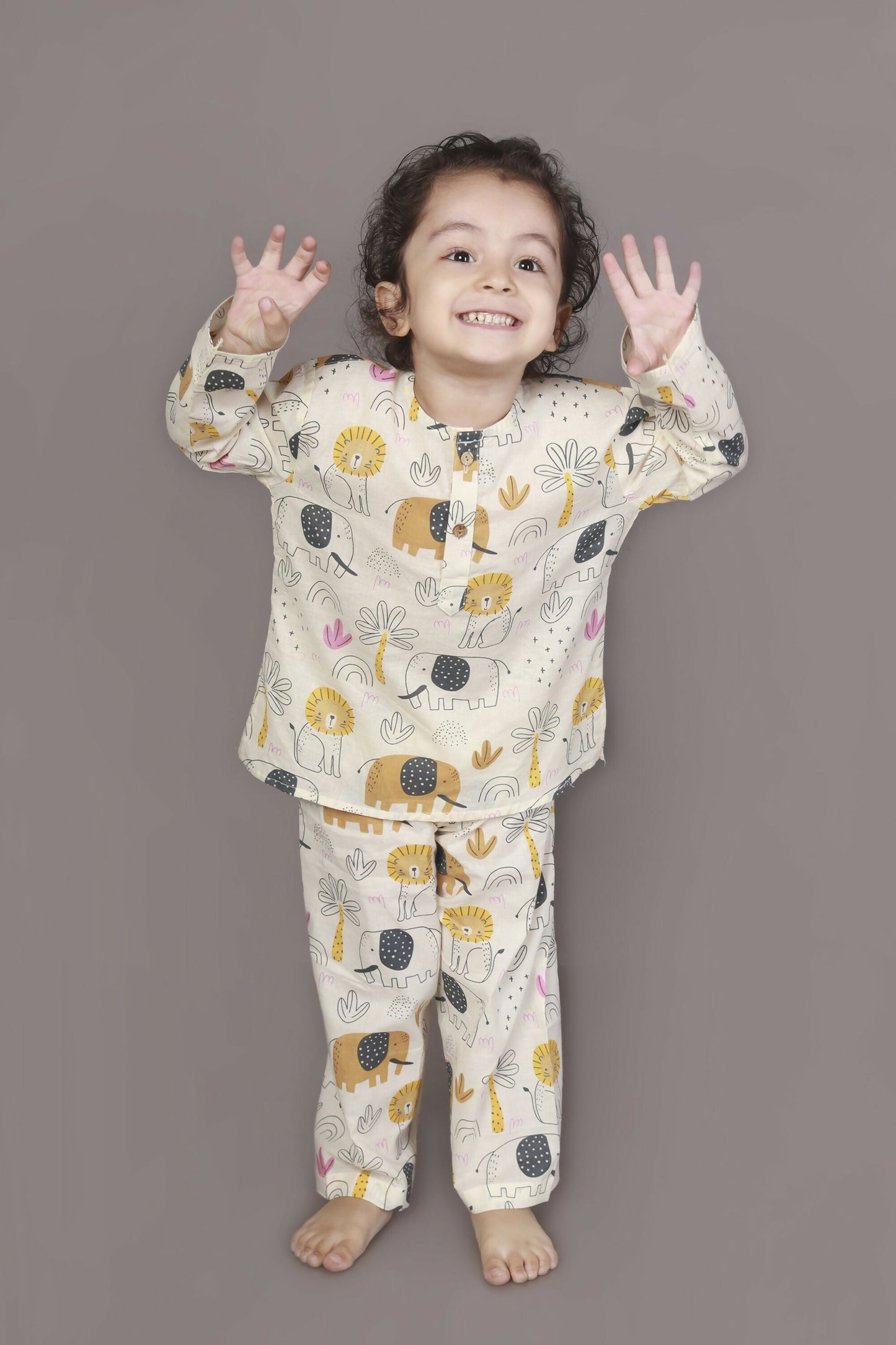 Breathables White Animal Print Cotton Nightsuit Set | Boys & Girls Kids Sleepwear