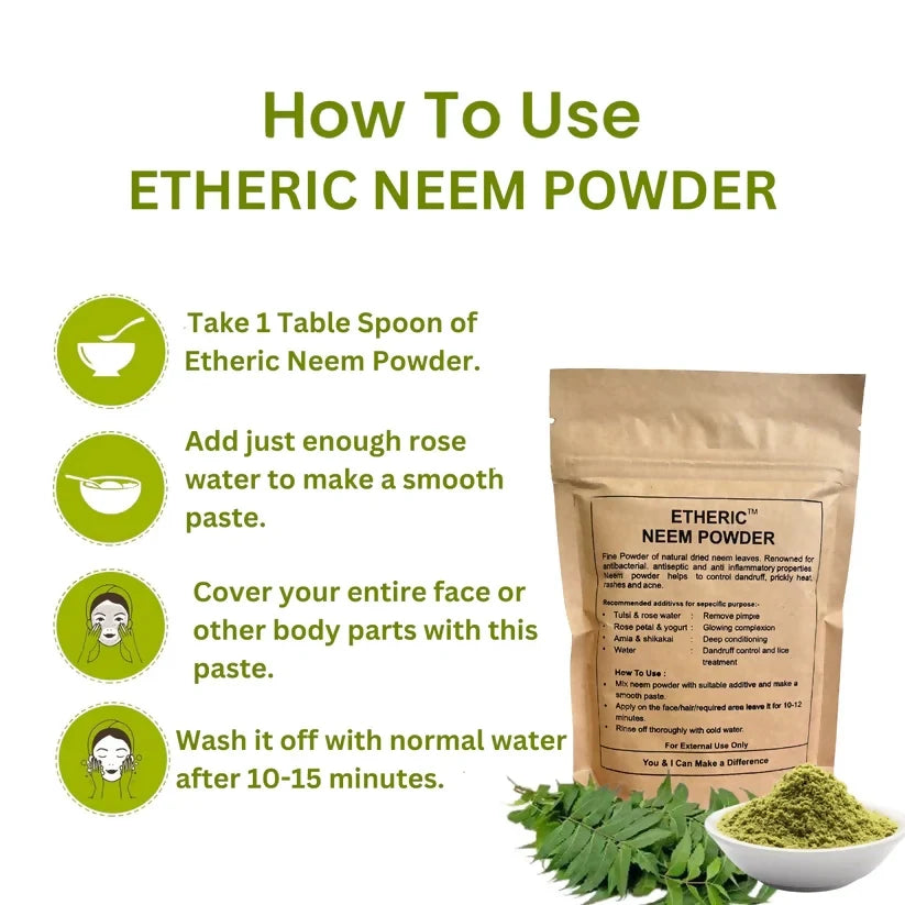 Etheric Neem Powder  Natural Herbal Face Pack & Skin Care Treatment