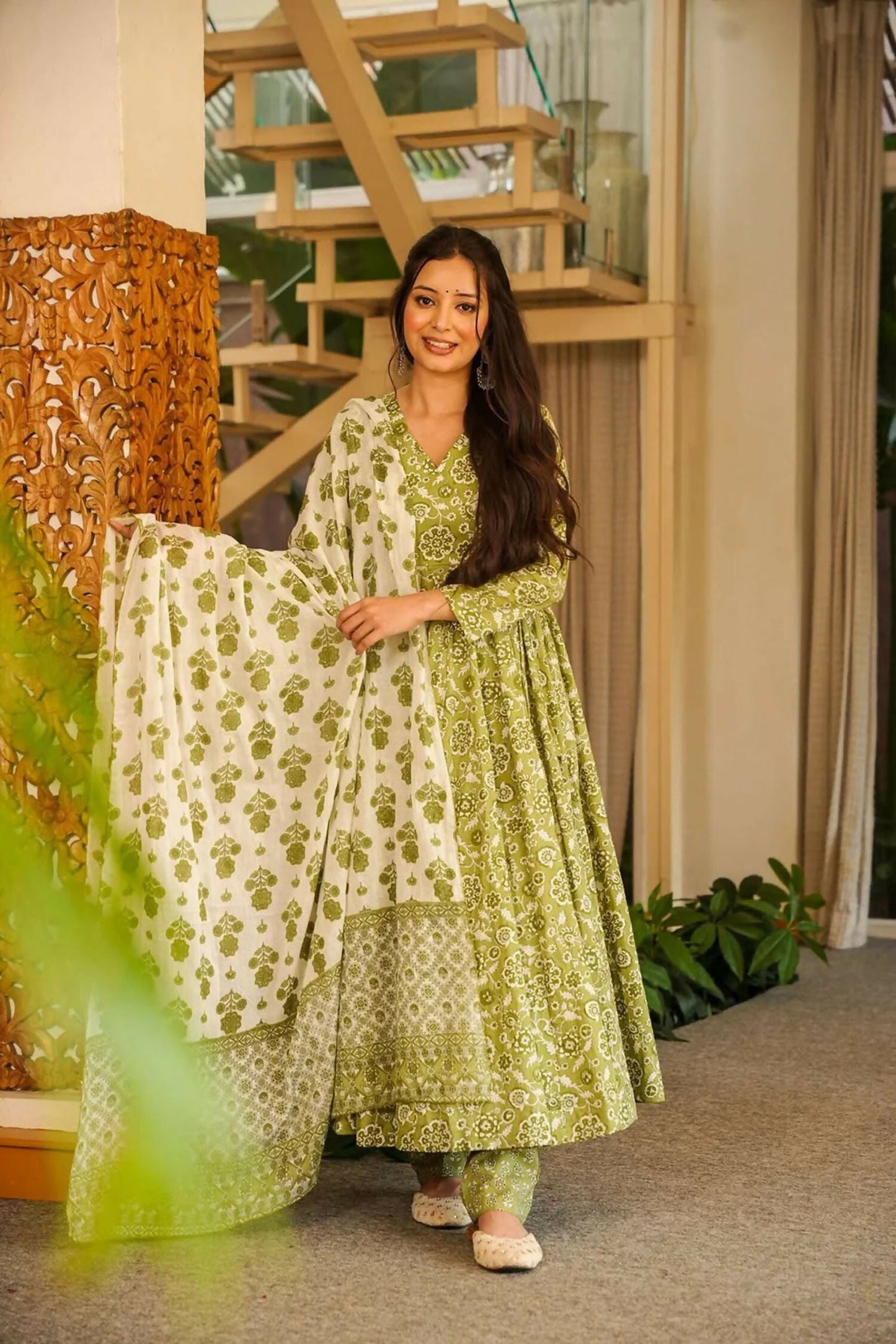 Aayaa Designer Cotton Silk Suit - Pista Green
