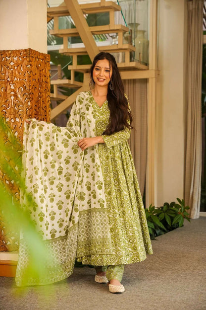 Aayaa Designer Cotton Silk Suit - Pista Green