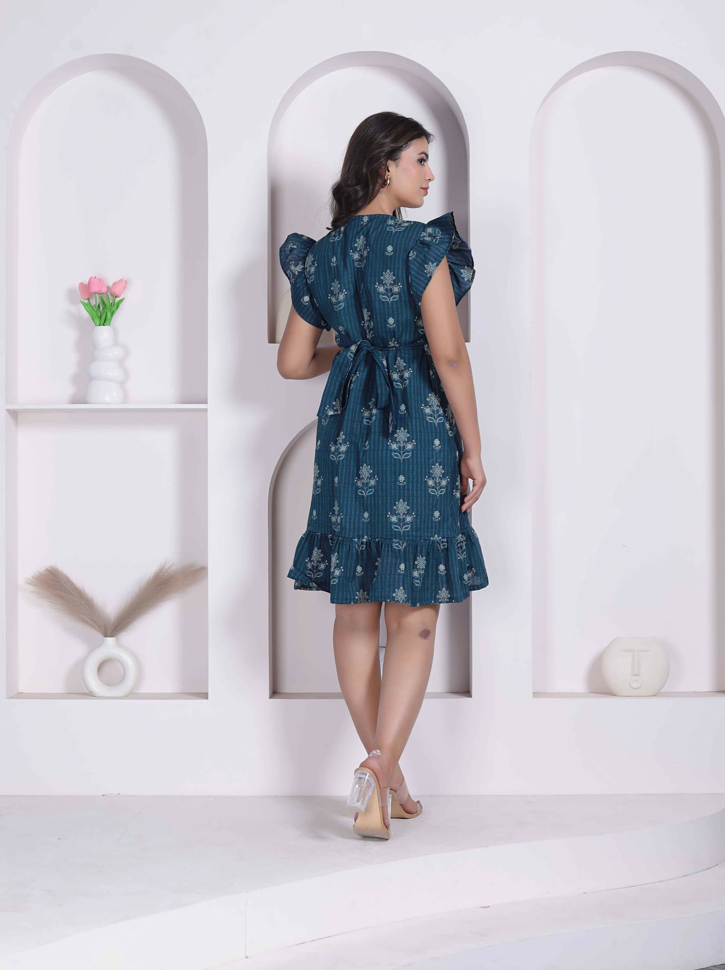Miravan Women Empire Waist Blue Mini Length Dress