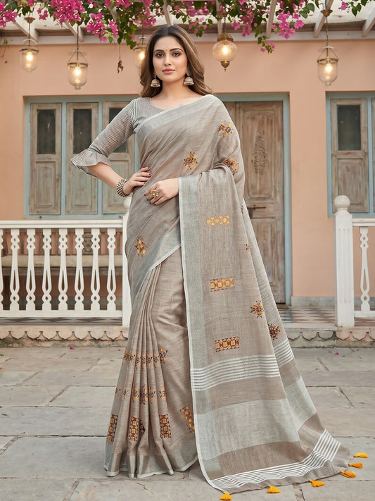 Shree Shyam Fashion Light Beige Linen Saree