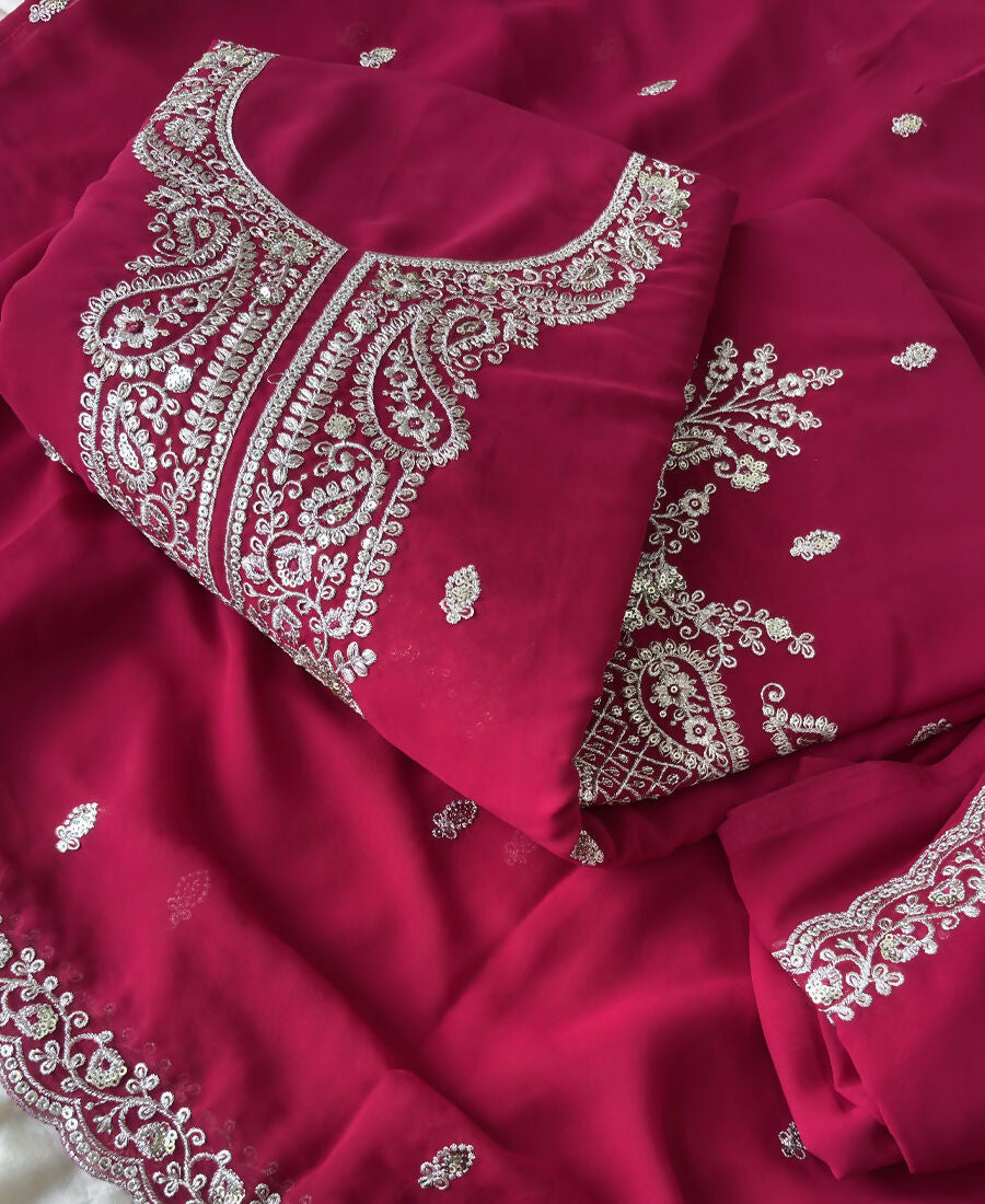 KC Dark Pink Georgette Heavy Embroidered Fancy Suit For Women