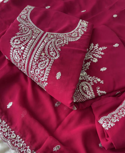 KC Dark Pink Georgette Heavy Embroidered Fancy Suit For Women