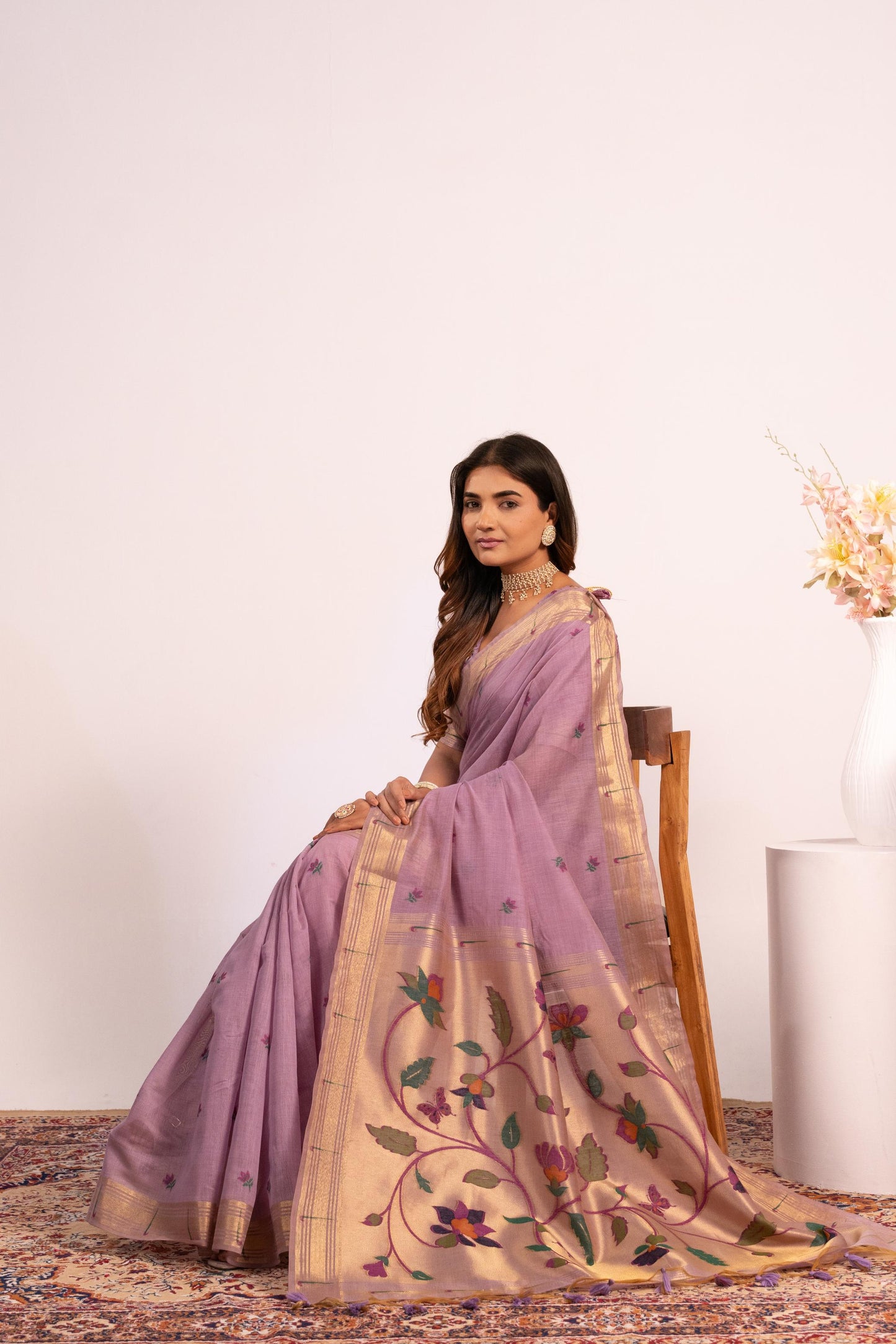 Jyoti Fashion Women's Purple Muga Cotton Zari Woven Saree with Blouse