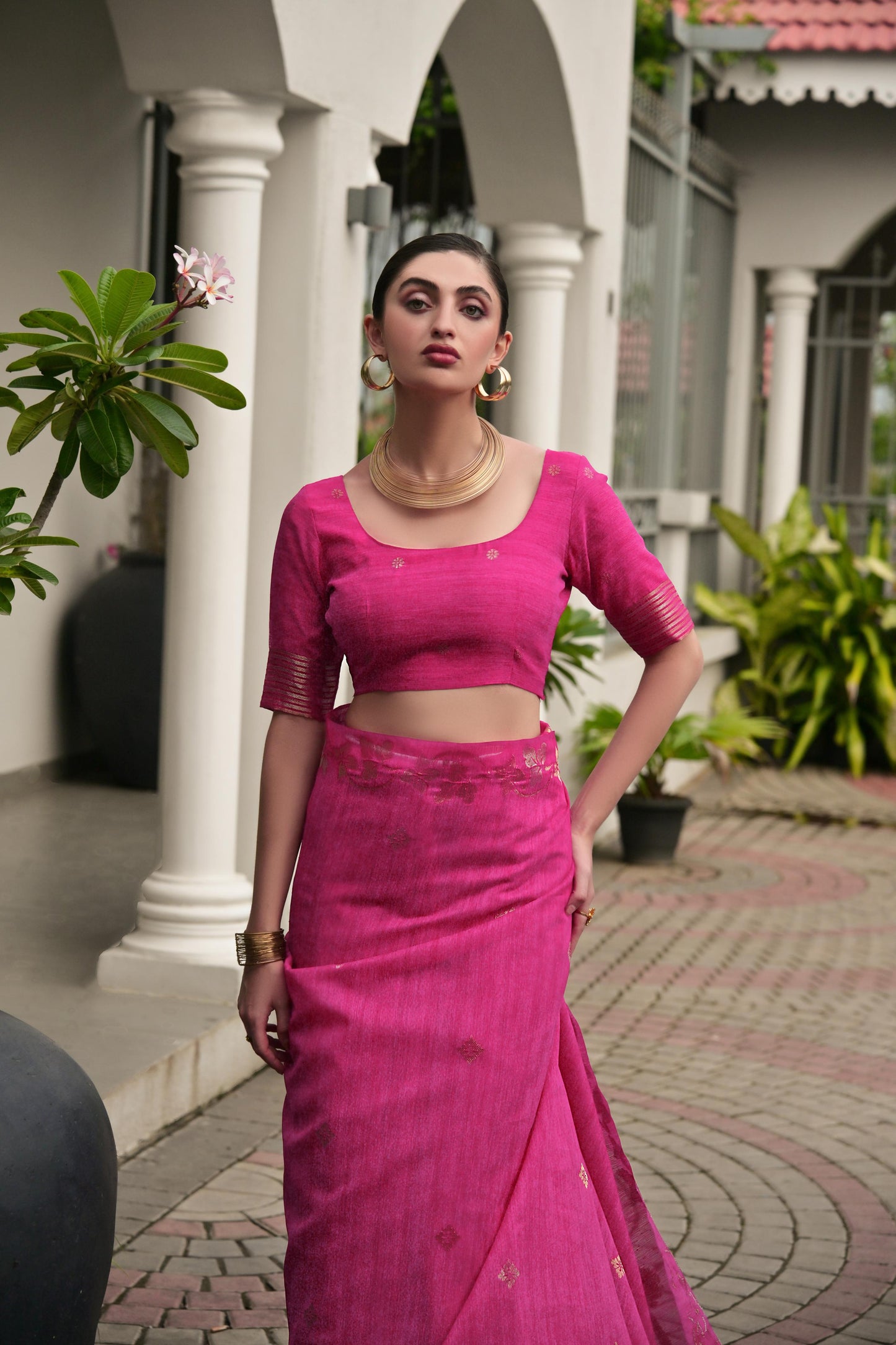 Jyoti Fashion Women's Pink Soft Jute Linen Silk Zari Woven Saree with Blouse
