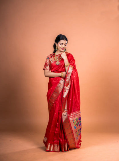 Jyoti Fashion Women's Maroon Soft Khadi Raw Silk Zari Woven Saree with Blouse