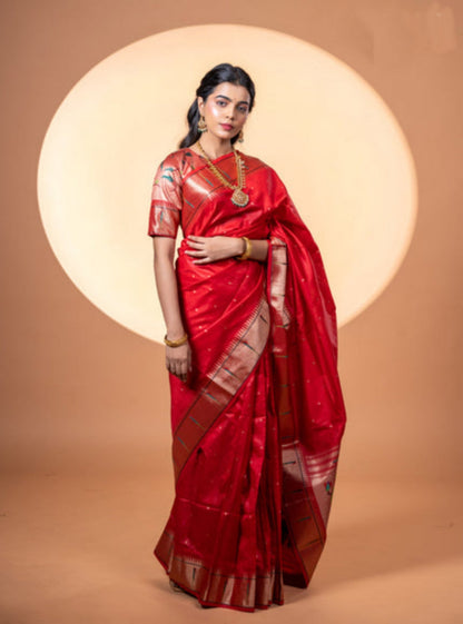 Jyoti Fashion Women's Maroon Soft Khadi Raw Silk Zari Woven Saree with Blouse