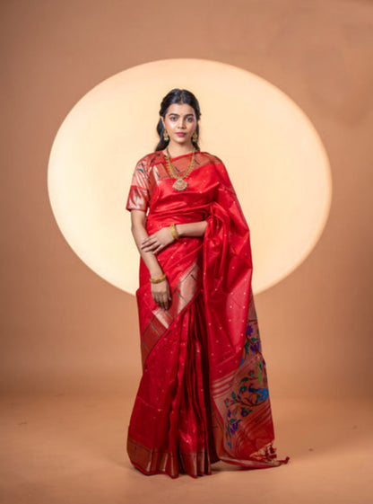 Jyoti Fashion Women's Maroon Soft Khadi Raw Silk Zari Woven Saree with Blouse